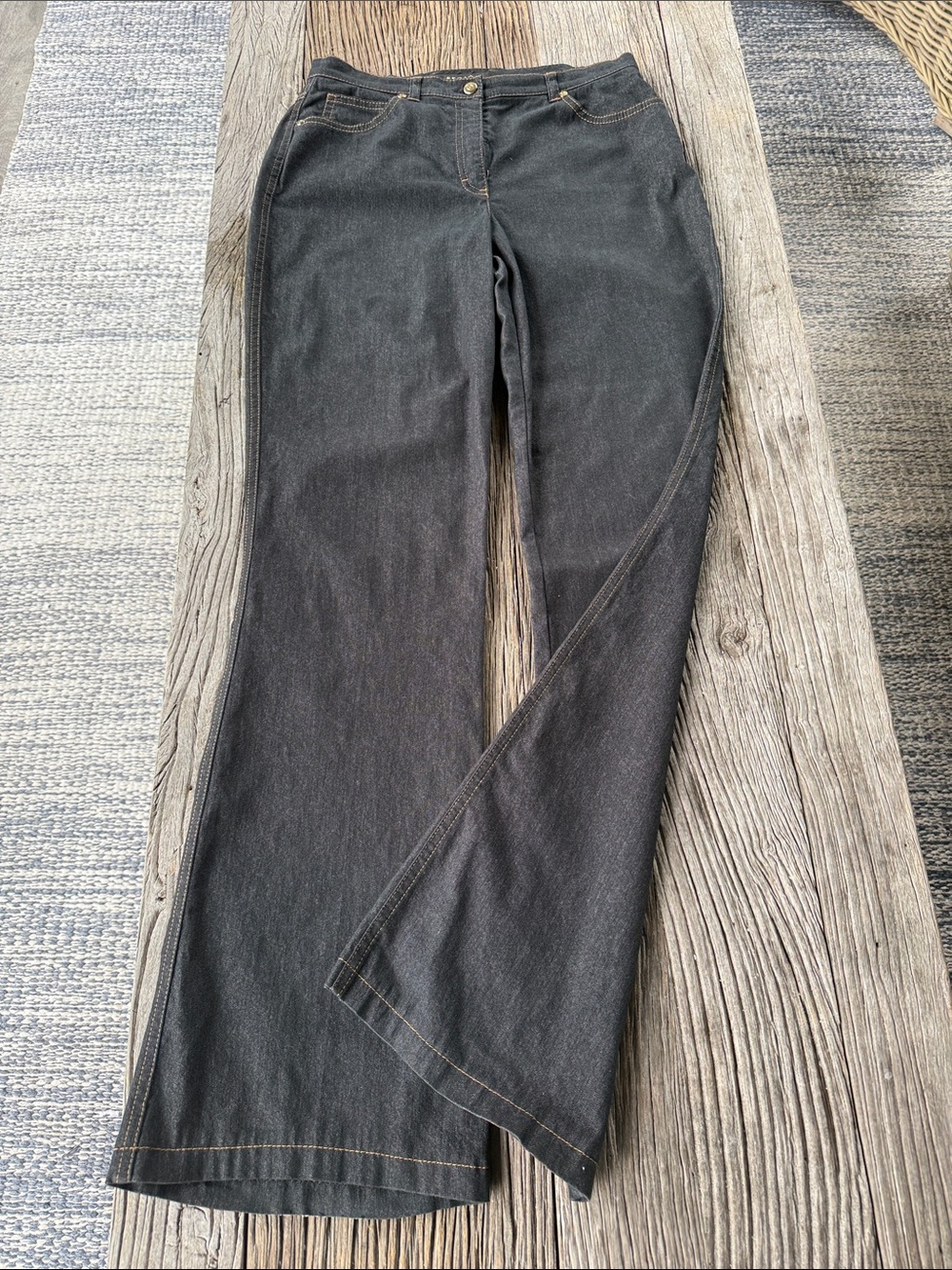 Escada Soft-Wash Black Wide-Leg Stretch Jeans Size 38